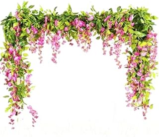 UNIQU 4 x 7FT Artificial Wisteria Vine Garland Plants Fake Flowers Hanging Garland Silk Flower for Wedding Decorations Home Garden Party Decor Simulation Flower (Fuchsia)