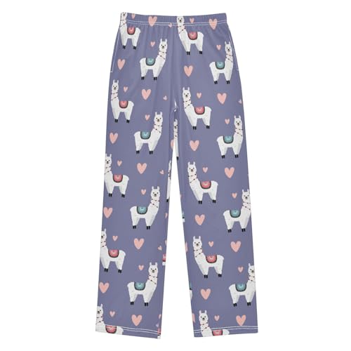 Alpaca Love Heart Boys Long Pants Soft Trousers Elastic Waist Kids Lounge Bottoms with Pockets S-XL