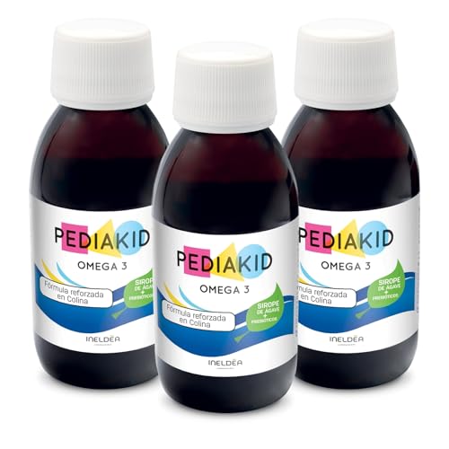 PEDIAKID - Omega 3 - Complemento alimenticio - Fórmula Exclusiva a base de Sirope de Agave - Rico en DHA - Favorece el Buen Funcionamiento del Cerebro - Sabor Limón-Cola – Lote de 3