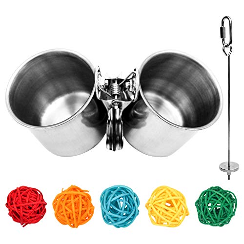 Bac-kitchen Bird Water Feeder Dishes Bird Bowl Cage Hanging Bowl Stainless Steel Perches Play Stand with Clamp Bird Cage Coop Cups Water Food Dish Feeder Bowl Birdcage (Clamp Cup)