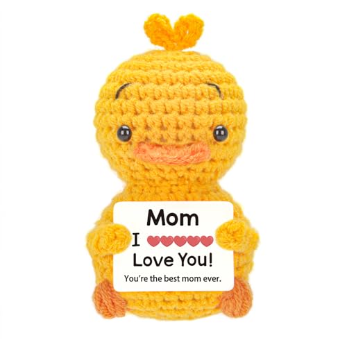 Birthday Gifts for Mom - Pocket Hug Heart with Positive Emotional Card Handmade Crochet Heart Doll for Mother's Day Women Mom Grandma (HeartShape-Red2)