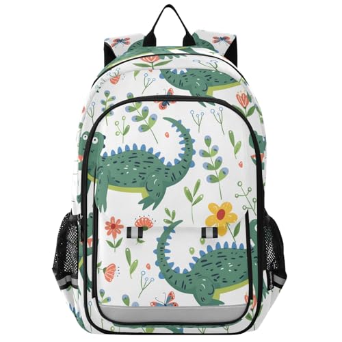 Sac à dos d'école crocodile et petite fleur taille unique pour filles et garçons