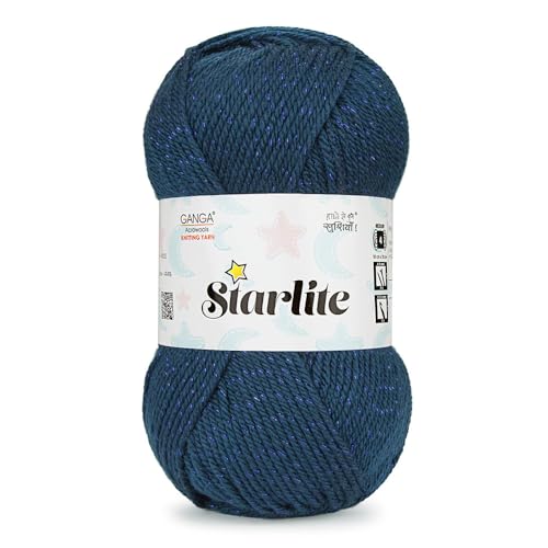 Image of Starlite, 99% Anti Pill Yarn 1% Metal, Hand Knitting Yarn OEKOTEX CLASS1 Certified (AStar@7 - Midnight Blue)