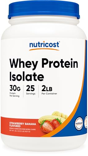 Image of Nutricost Whey Protein Isolate (2 LB) Strawberry Banana Flavored - GMO-Free, Gluten-Free