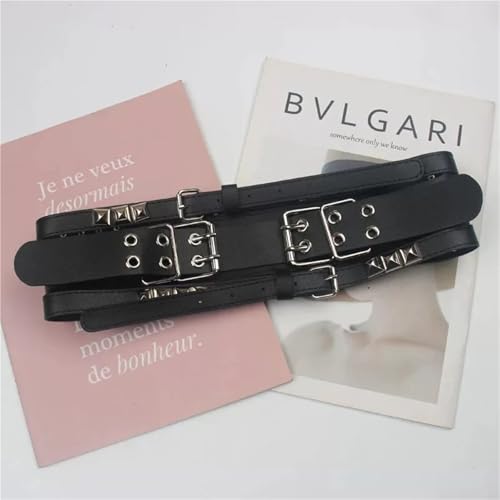 Belts for Women, Double Row Pin Buckle Rivet Hip Hop Punk PU Leather Belt Women Gothic Wide Belt Corset4