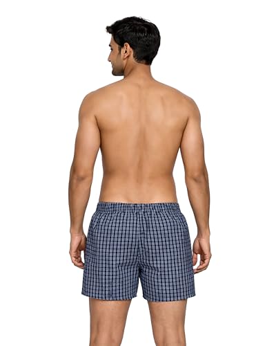 Image of OPEX Men's Checked Cotton Blend Lounge Boxer Shorts Pack of 5 | Regular Fit with Elasticated Waistband | Double Side Pockets & Button Fly