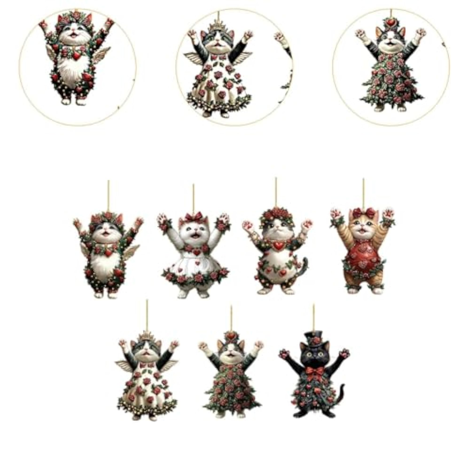 7Pcs Cat Hanging Decorations for Valentine's Day & Thanksgiving