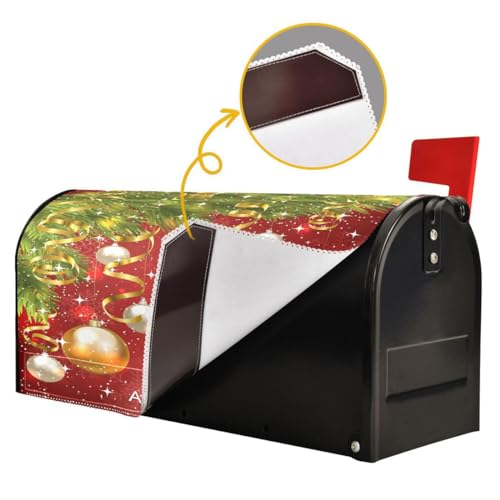 Image of Merry Christmas Bells Mailbox Cover Standard Size Winter Poinsettia Happy New Year Magnetic Mailbox Covers Garden Yard Post Wraps Letter Box Cover Decorations 21 inch L x 18 inch W