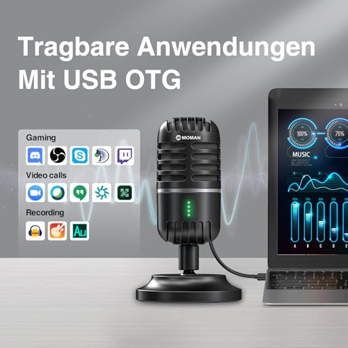 Micrófono PC, Streaming micrófono para PC, PS4, PS5, micrófonos condensadores USB C para Juegos, Podcast, grabación, Streaming, con Silencio/Ganancia, Adaptador para teléfono, Compatible con Mac, - imagen 5