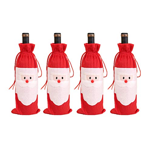 Amberetech 4PC Santa Claus Red Wine Bottle Cover Bags Dinner Table Decoration