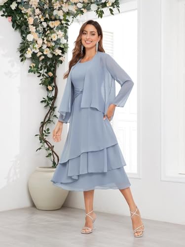 BOLENSYE Women's 2 Pieces Mother of The Bride Dresses for Wedding with Jacket Tea Length Formal Evening Party Gown4