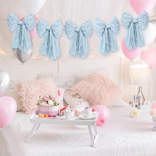 Image of Large Blue Bow Garland Banners for Coquette Birthday Party Decorations-Bow Themed Birthday Decor for Baby Shower Bridal Shower Bachelorette Party Wedding Favors Supplies (Blue)