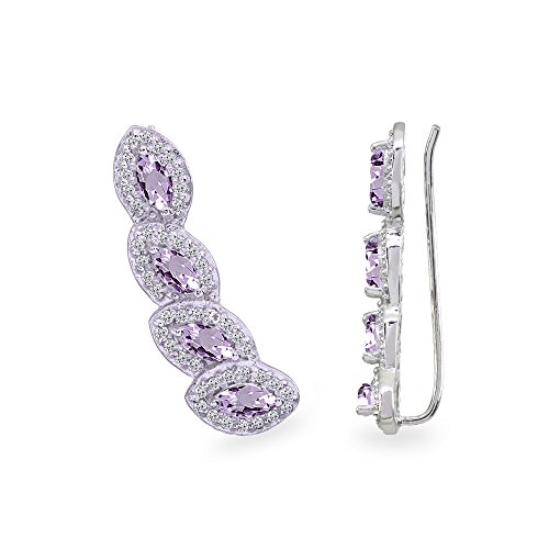 Sterling Silver Amethyst & White Topaz Marquise Halo Climber Crawler Earrings #TOP2