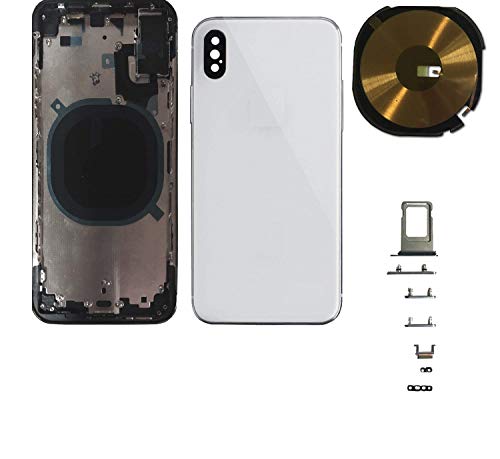 Cell4less Midframe Housing and Back Glass Replacement to fit The iPhone Xs Model ~ Wireless Charging pad and Buttons Included (Silver)