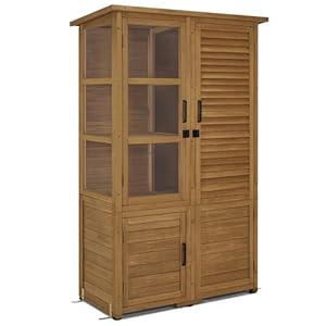 M MCombo Gartenschrank Gartenhaus Holz Wetterfest, Gerätehaus Garten Outdoor Wasserdicht, für Außenbereich Balkon Terrasse, Gartenhütte mit 3 Herausnehmbaren Ablagen 55×110×175 cm, 0130D (Natur)