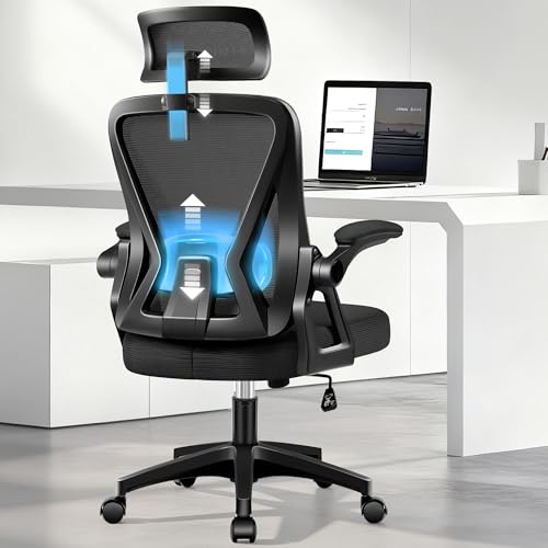 Ergonomic Office Chair, Home Office Desk Chair with Headrest, High Back Mesh Chair with Flip-up...