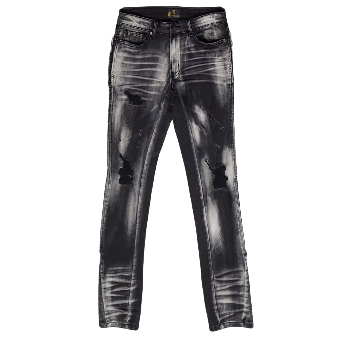 Men's Slim-fit Mid-Rise Jeans with Distressed and Tie-dye Detailing, Casual Hip-hop Style Men's Jeans