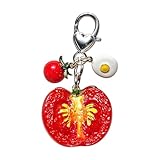Greabuy Llavero de resina resistente con diseño de huevos y tomate para mochila, llavero de huevos de tomate