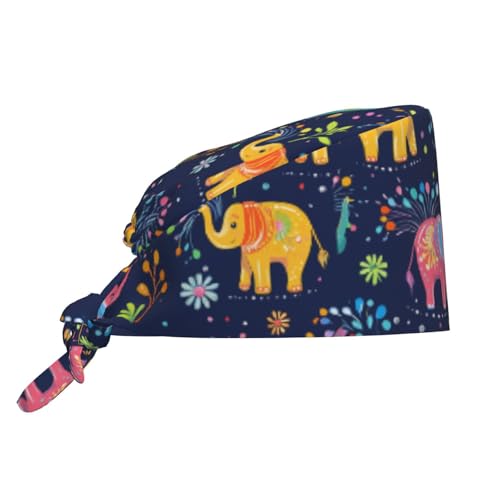 Gorro de trabajo transpirable, diseño bohemio, elefante, enfermería, médico, cirujano, unisex, para mujeres y hombres