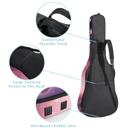 Housse guitare acoustique rembourrée avec poches accessoires ciel rose - 3