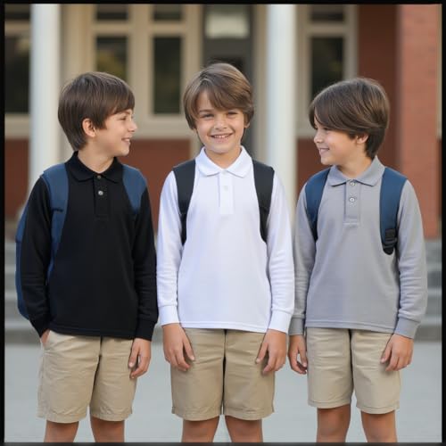 INGEAR Boys Long Sleeve Polo Shirt 2-Pack, Performance School Uniform, Golf, Casual Wear,Breathable, Stretch,Sizes 4-184