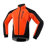 UIHECTA Chaqueta Soft Shell de Ciclismo y Senderismo para Hombre Maillot Deportivo Cortavientos Impermeable Cuello Alto,Naranja,S