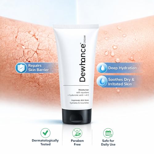 Image of Dewhance Moisturizer Cream 80gm (Pack of 2) | Dermatologist Barrier Repair Cream for Dry & Sensitive Skin | With Shea, Mango & Kokum Butter, Aloe Vera & Vitamins A, C & E | Non-Greasy Hydration for Atopic Dermatitis