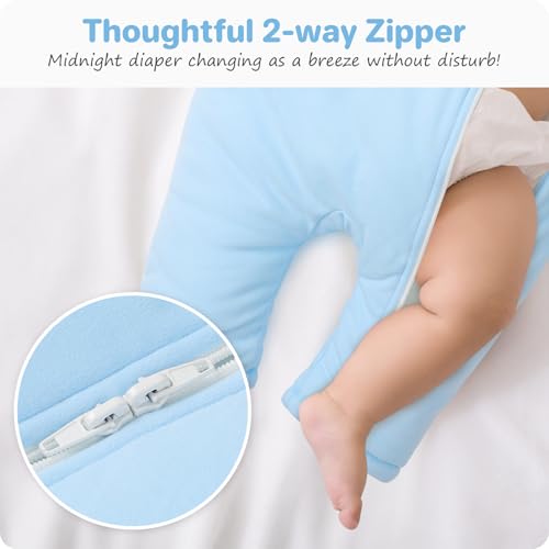 Image of Premium Cotton Baby Sleep Sack with Legs Warm Winter 3-6 Months 2.5 Tog, Wearable Blanket Sleeping Bag for Easy Diaper Changing Transitional Unisex Sleep sacks for Newborn Infant Girls Boys Blue