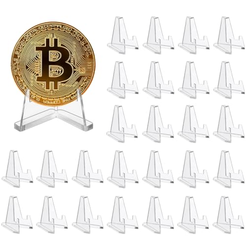 Friedwohl Pack of 26 Acrylic Card Stands, Mini Easel (54 x 54 mm), Easel Stand, Transparent Acrylic Easel Holder for Coins, Pocket Watches, Medals, Cards