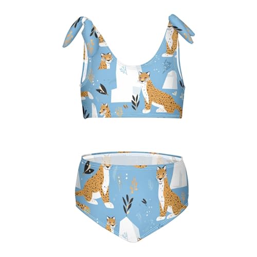 Modern Leopard Pattern Girls' 2 Piecing Kids Bikini Set Beach Bathing Suit Swimwear Adjustable Strap