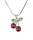 Kurze Rockabilly Halskette - Modeschmuck by Ella Jonte – Kirsche – Farbe: silber rot grün - Rückseite Anhänger silber