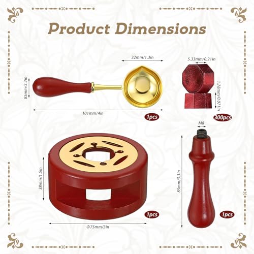 300 Stück Siegelwachs Perlen, Wachssiegel Stempel Set Inklusive Wachsstempel Ersatzgriff, Siegelwachs Rot, für Briefe, Umschläge, Hochzeitseinladungen, Karten, Geschenkverpackungen