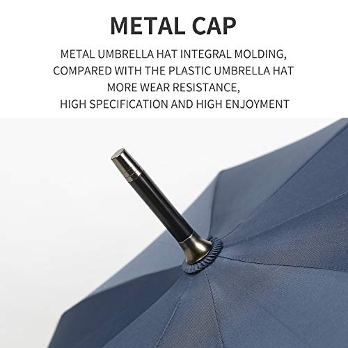 Time Lover Stick Umbrella Oversize Windproof Umbrella Wooden Hook Handle J Stick Automatic Open Fast Drying Umbrella For Men Women(Navy) #TOP3
