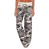 Wallvhion Women's Casual Pants Comfy Pajama Floral Print Drawstring Palazzo Lounge Wide Leg Pants (0909camouflage, Large)