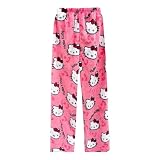 Anime Cat Pajamas Pants for Women, Cute Cartoon Pjs Pants Fluffy Flannel Sleep Bottoms