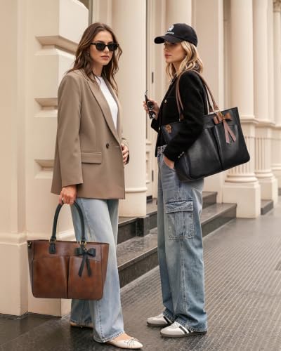 Image of Laptop Tote Bag for Women, Leather Work Tote with Padded Laptop Compartment, Cup Holder, Office Computer Briefcase