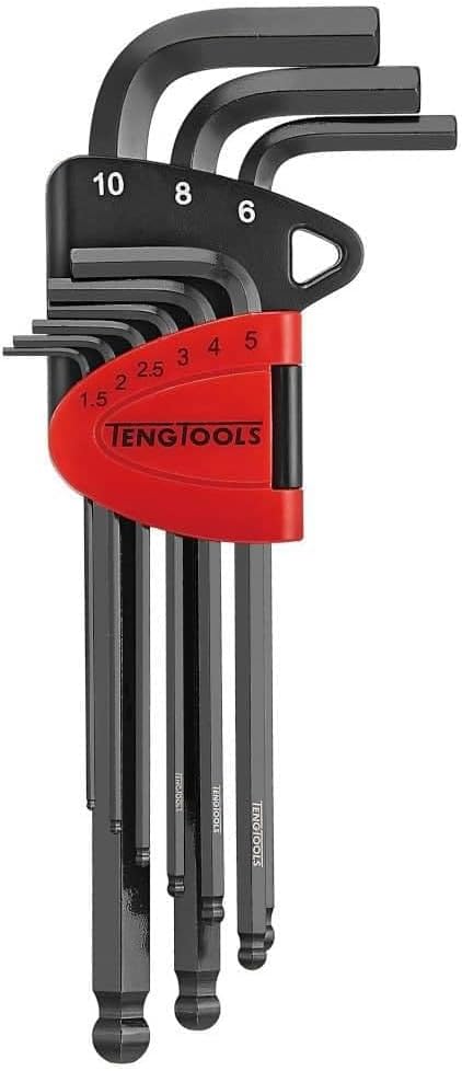 Teng Tools 9 Piece Metric Industrial Chrome Molybdenum Ball Point Hex Key/Allen Wrench Set - 1499MM, Silver