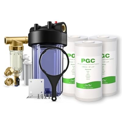 SimPure DC5P Spin Down Sediment Filter (100/500um), DB10C Housing and 10" x 4.5" PGC Sediment Carbon Water Filters