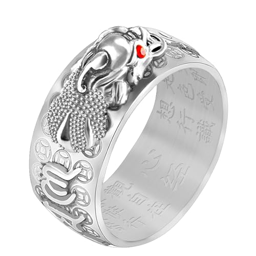 HJ HUAJ Feng Shui PiXiu Mantra Ring - Adjustable Amulet Lucky Wealth Buddhist Jewelry