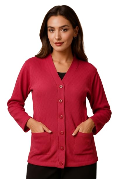 Image of Women's Warm Woolen Cardigan - Stylish Full Sleeve Knitwear for Winter, Cozy & Elegant Sweater with Front Pocket Plus Size Also Available L to 4XL