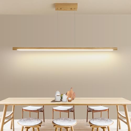Mikeru 120cm Legno di Frassino Luce a Sospensione Rotonda, Luci a Sospensione per Tavolo da Pranzo 3000k/4000k/6000k Dimmerabile 10% al 100% Luce a Sospensione Moderna per Isola, Soggiorno