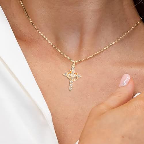 Dainty Cross Necklace for Women, Gold Cross Necklace With Crown Rotated Pendant Cubic Zirconia Diamond 18 K Gold Plated Cute Simple Cross Crown Jewelry for Women4