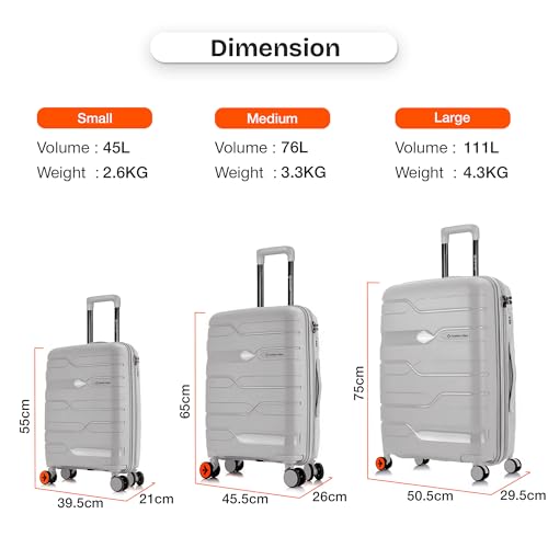 Image of Nasher Miles Paris Hardshell-Sided Polypropylene Check-in Luggage Grey 24 Inch |65Cm 8 Wheel Inline Trolley Bag, Medium