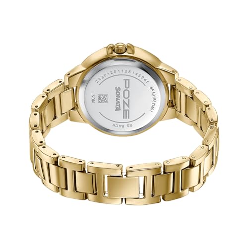 Image of Sonata Poze 8 Quartz Analog with White Dial Gold Alloy Strap Watch for Women - SP80158YM01W