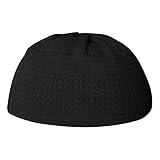 X-Large Plain Black Cotton Stretch Knit Kufi Hat Prayer Cap - Comfortable Fit