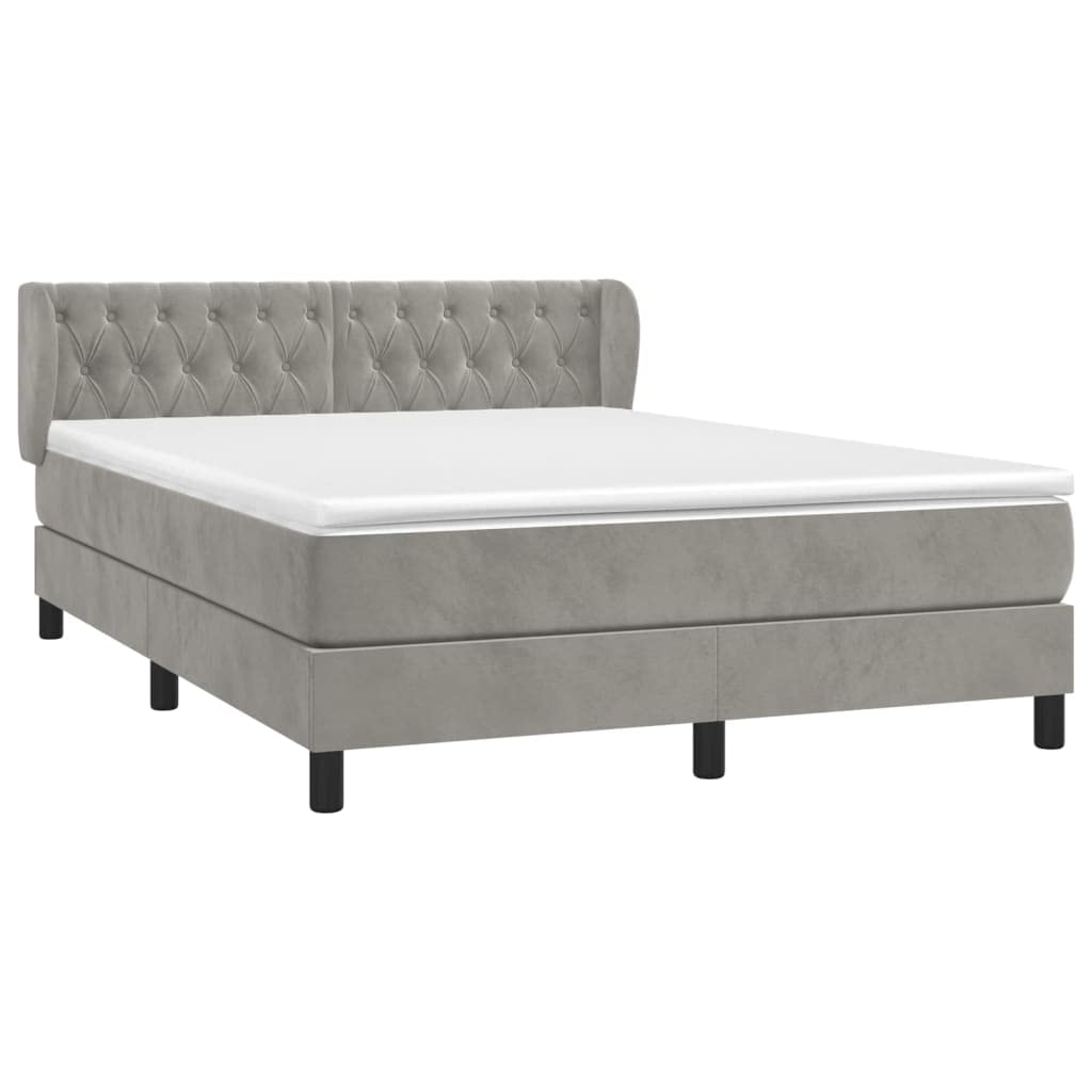 ARKEM Lit à sommier tapissier et Matelas Gris Clair 140x190cm Velours,Sommier Tapissier,Sommier À Lattes,Sommier avec Pieds