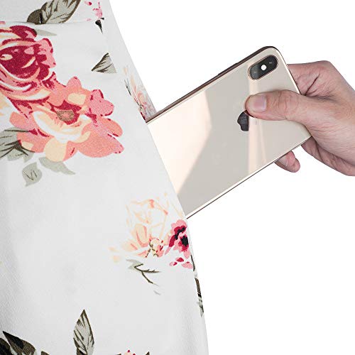 HOMEYEE Women's Short Sleeve Floral Casual Aline Midi Dress A102(4,White+Pink Floral) - Thumbnail 5