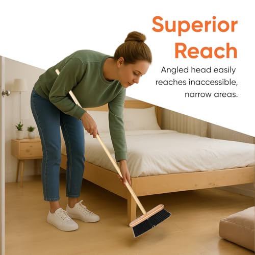 Image of Superio Kitchen Broom Premium Black Tampico Bristles, Wood USA Handle, Heavy Duty Household Broom - Easy Swiping Dust and Wisp, Home, Kitchen Bedroom, Lobby, Floors and Corners