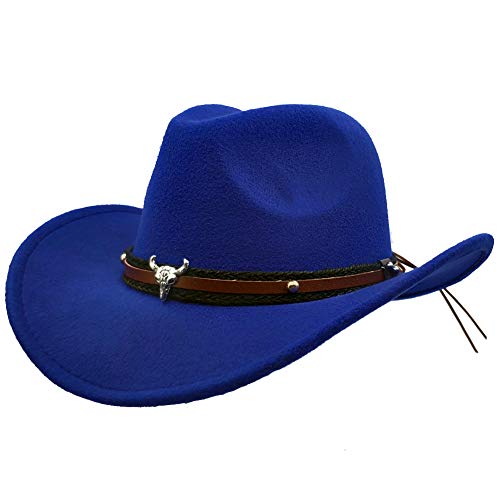 IFSUN Men & Womens Fur Felt Cowboy Hat Wide Brim Western Outback Blue