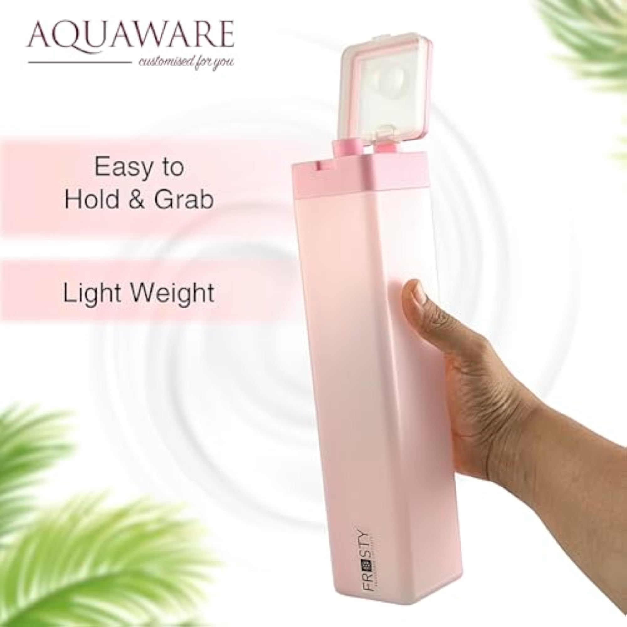 1000ml Square Water Bottle, Frosty Flip Cap with Handle